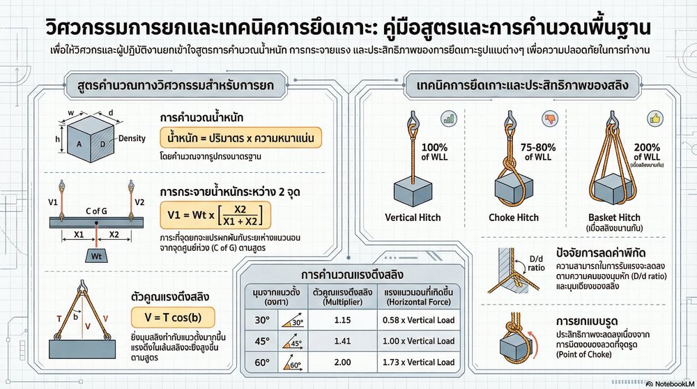หลักการหาจุดศูนย์ถ่วง (Center of Gravity) และการคำนวณแรงดึงในขาสลิงแต่ละข้าง